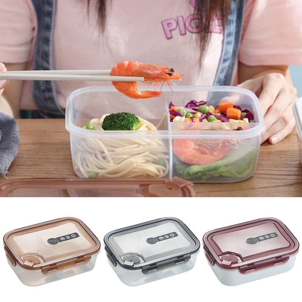 Solighter Lunch Box Microwavable Rectangle Grid Wadah Makanan Anti Bocor