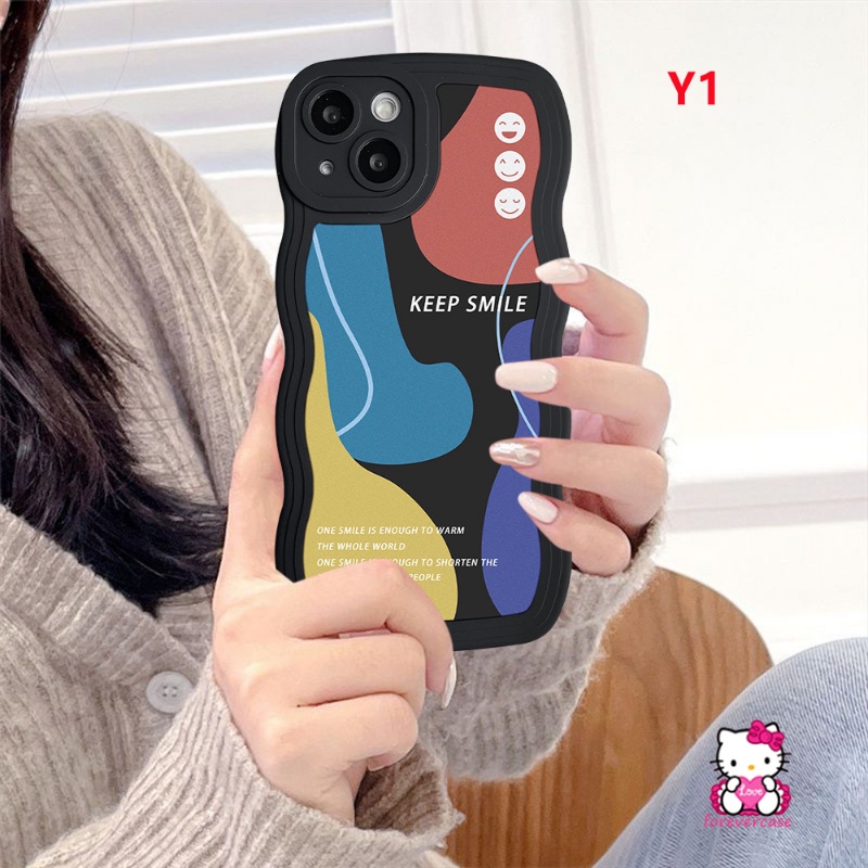 Bunga Soft Case Realme C53 C35 C25Y C15 C11 2020 C25s C25 C21Y 6i 5i C3 C20 C20A C11 2021 5s 5 C2 C1 C12 C20A Abstrak Art Moranti Jahitan Bergelombang Tepi Smiley Hitam Phone Cover