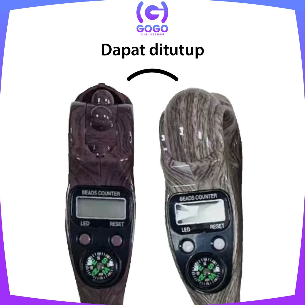 GOGO-C582 Tasbih Digital Motif Kayu Led + Kompas / Tasbih Kayu Alat Hitung Tahlil Finger Counter Compas / Muslim Tasbih