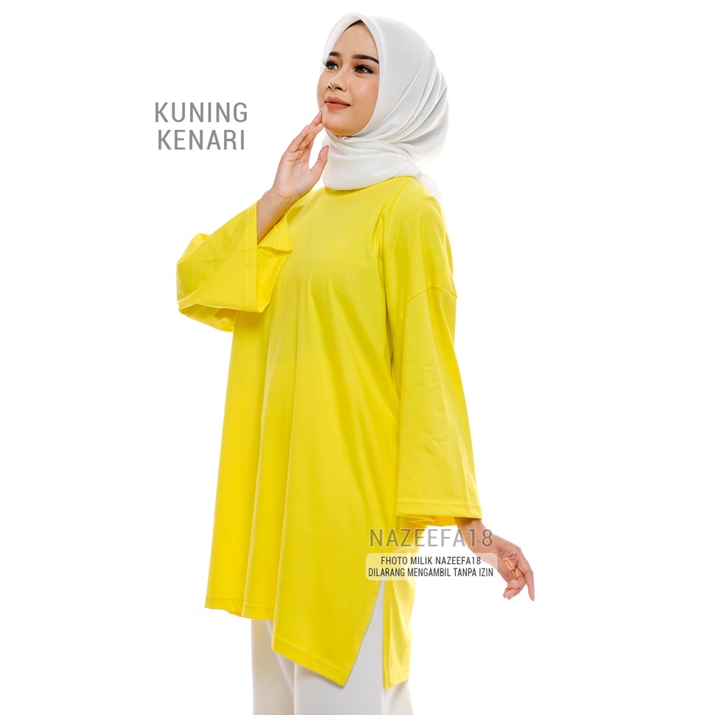 Grosir Kaos Hijab Oversize Wanita Premium Tunik Katun Adem Tangan 7/8 Kuning Kenari