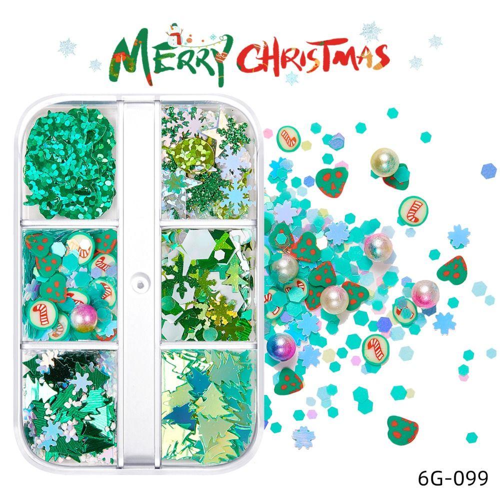 AUGUSTINA Agustina Natal Dekorasi Nail Art Meriah Lucu Kartun Wanita Santa Claus Aksesori Kuku Serpihan Gadis Hadiah Natal Irisan Lembut