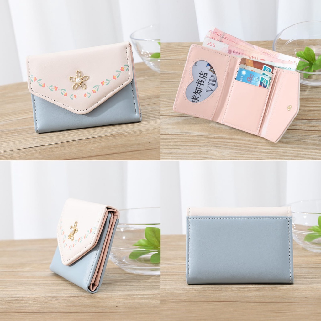 DOMPET LIPAT WANITA PREMIUM FASHION IMPORT MINI KULIT BIRU STRAYA WA607B2 KEKINIAN PENDEK BRANDED BATAM CEWEK KOREA MURAH KARTU KOIN KECIL REMAJA SIMPLE LUCU