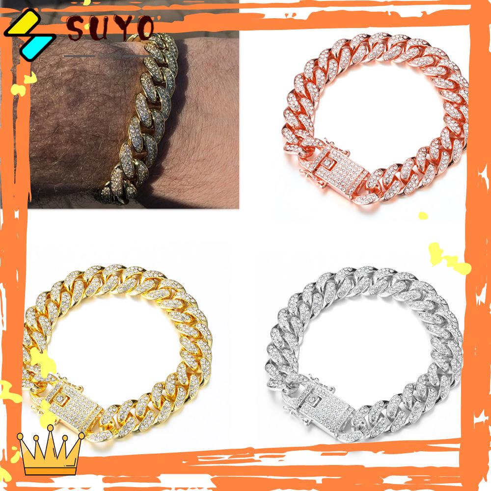 Suyo Gelang Tangan Lebar 12mm Gaya Hip Hop Mewah Berkilau Untuk Wanita