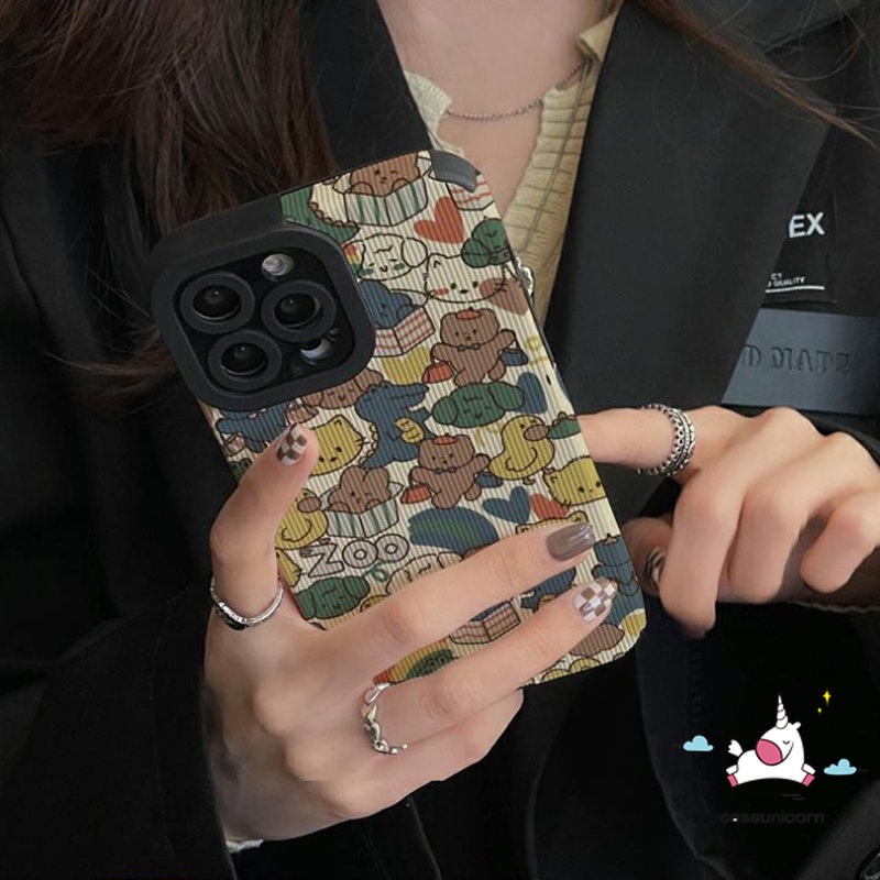 Soft Case Bahan Kulit Motif Kartun Hewan Anjing Kucing Beruang Dinosaurus Untuk iPhone 11 14 13 12 Pro Max XR 7Plus 8Plus X XS Max 13 14 11 Pro Max