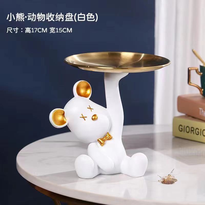 Pajangan Bear Astronot dengan Tray Gold Beruang Nampan Table Decor With Tray Organizer Key