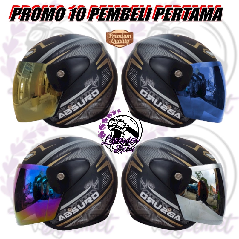 Helm Half Face Dewasa Evolution Seperti Helm GM Original Motif Absurd Hitam Dof COD Free Box