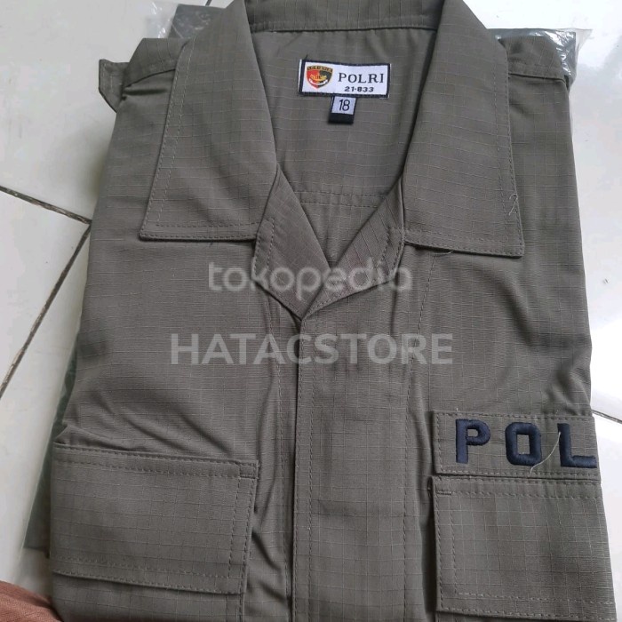 Baju Pdl Jatah Polri Hijau Brimob Motif Kotak Sritex Riporiginal