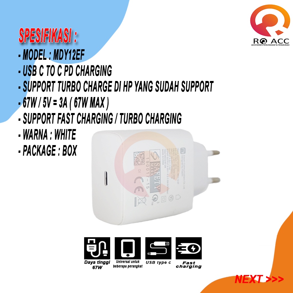 [RO ACC] CHARGER XIAOMI TURBO CHARGE MDY-12-EF 67W PD TYPE C TO TYPE C