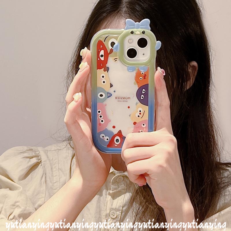 Case Tahan Guncangan OPPO A17 A15 A55 A12 A16E A95 A96 A57 A5s A54 A16K A74 A7 A76 A16 A53 A3s A17K A52 A31 A5 A9 A92 A16s A94 Reno 5 8 5F 3D Bow Monster Cute Little Monster Soft Cover