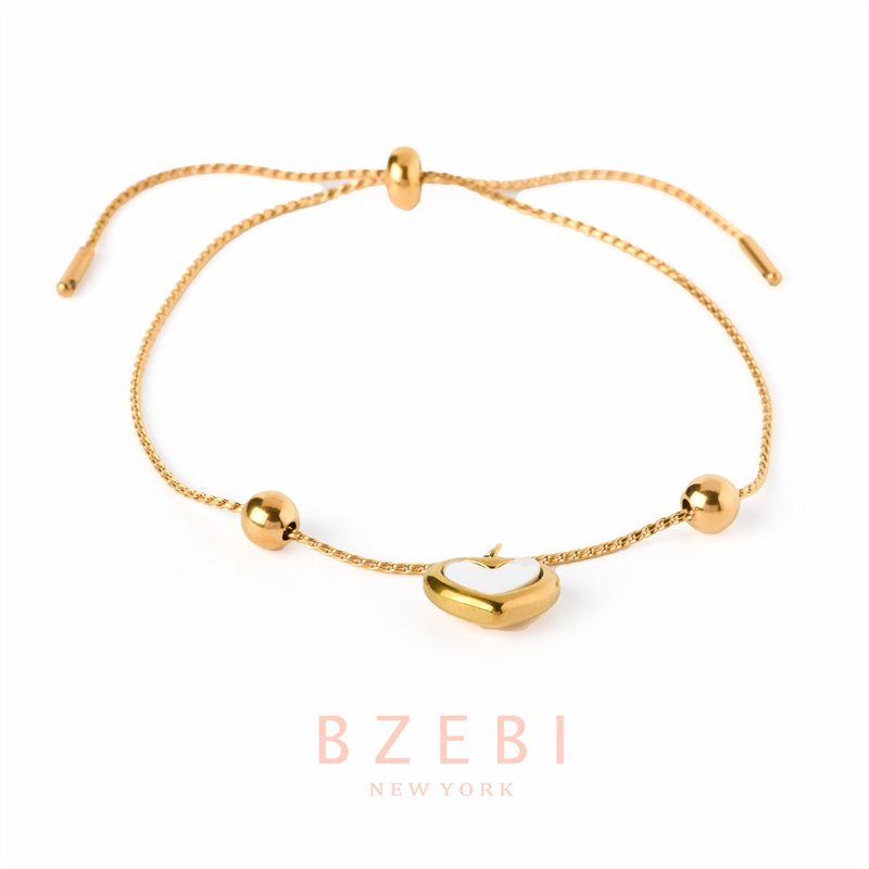 Bzebi Gelang Rantai Adjustable Lapis Emas 18k Dengan Charm Hati Bahan Stainless Steel 345b