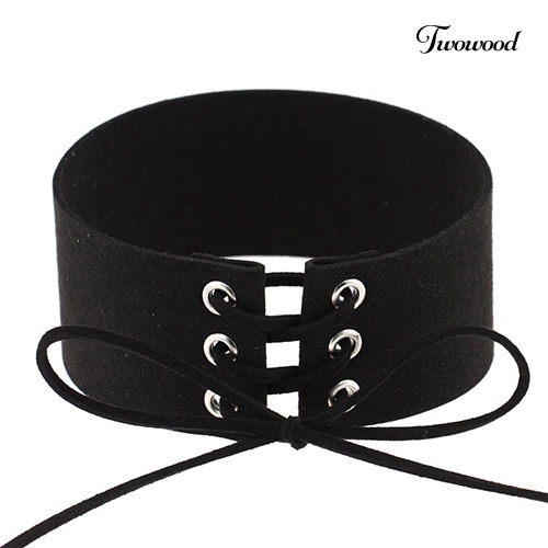 Kalung Choker Pendek Model Lebar Bahan Suede Imitasi Gaya Punk Gothic Vintage Untuk Wanita