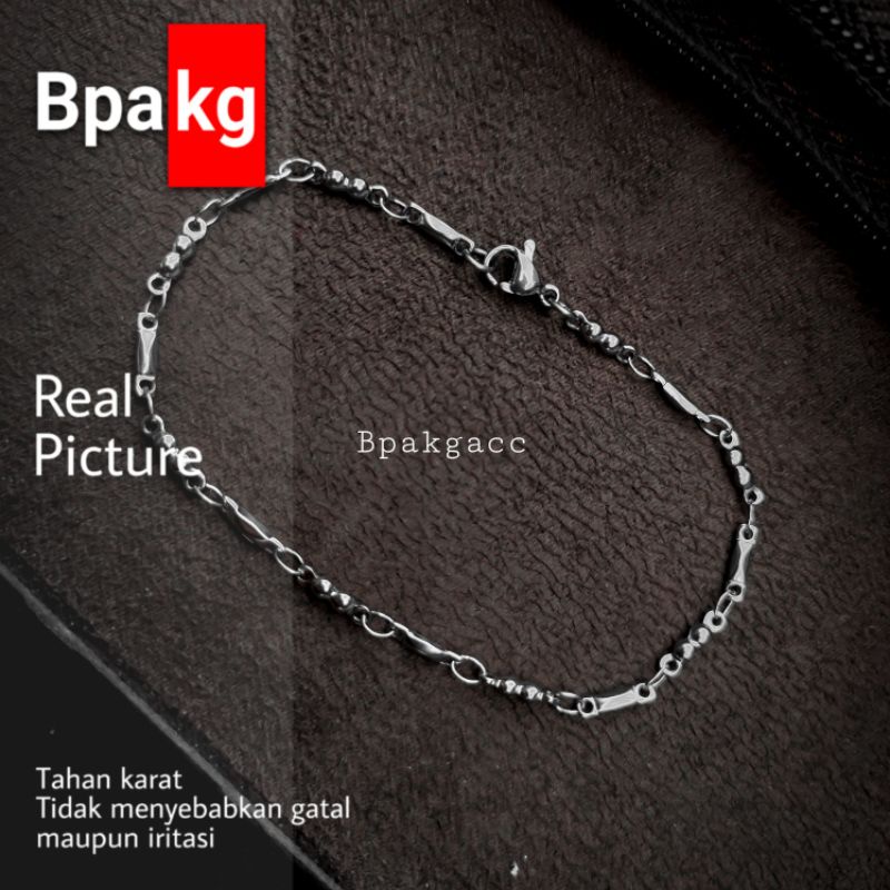 Gelang tangan Titanium Biji timun kacang Anti karat # Gelang Besi Putih Asli Anti Karat silver murah