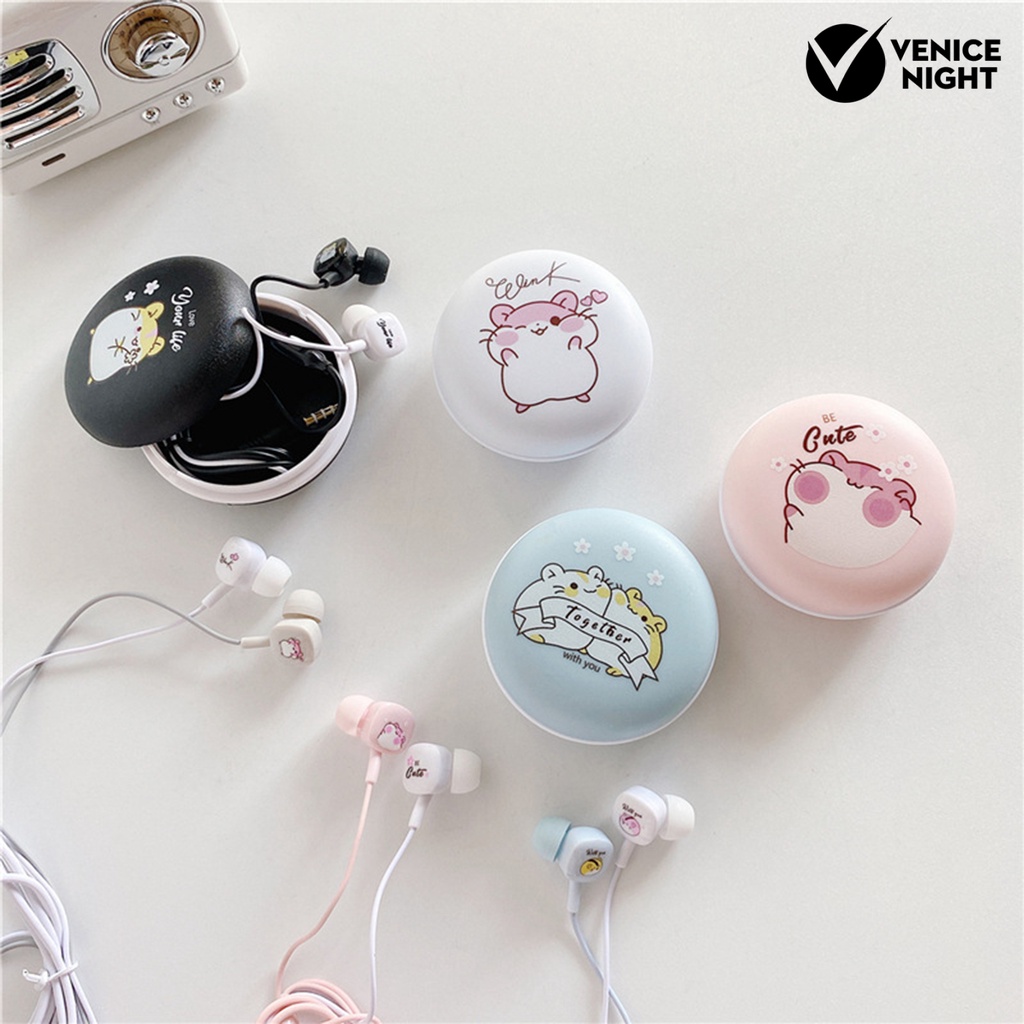 (VNEP) (Berkabel) Universal Headphone Stereo Bass In-ear Headset Headphone dengan Kotak Penyimpanan Kartun untuk Musik