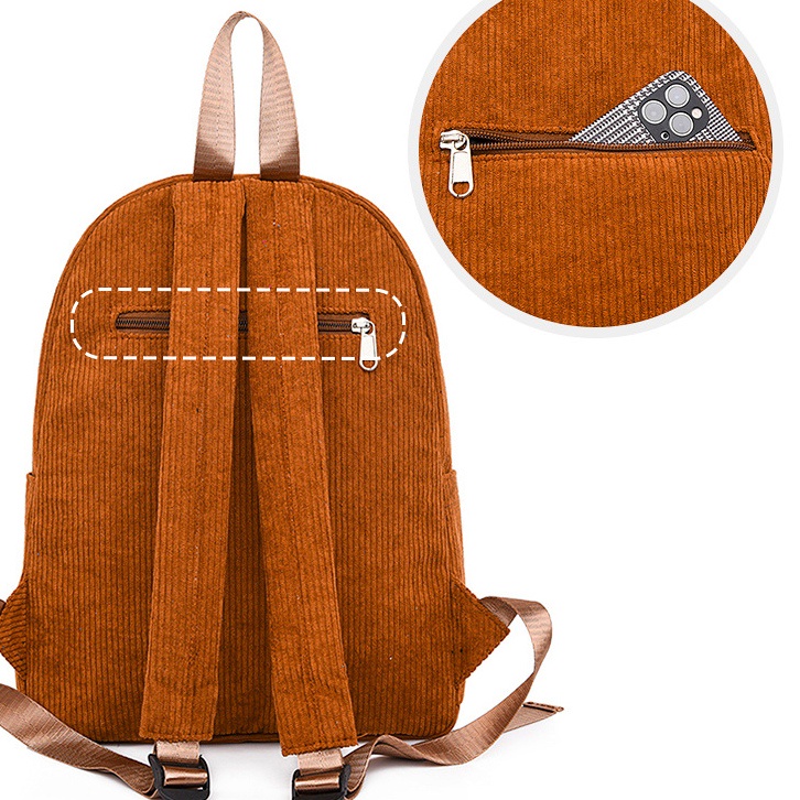 TAS RANSEL WANITA IMPORT BACKPACK BESAR CORDUROY COKLAT JESSIKA  PREMIUM KOREA GENDONG REMAJA PUNGGUNG BATAM SEKOLAH KULIAH KERJA TA696B7 KEKINIAN FASHION