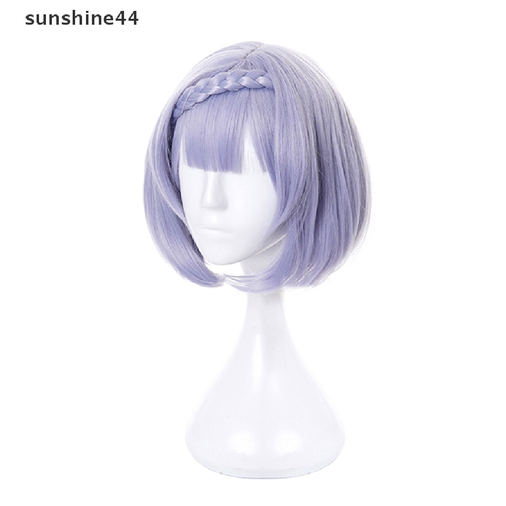 Sunshine Wig / Rambut Palsu Pendek Model Game Genshin Impact Noelle Warna Ungu Muda Untuk Cosplay