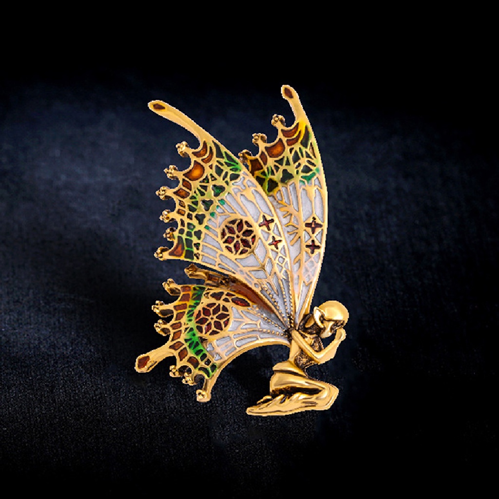 Bros Pin Enamel Bentuk Sayap Kupu-Kupu Gaya Vintage Untuk Wanita