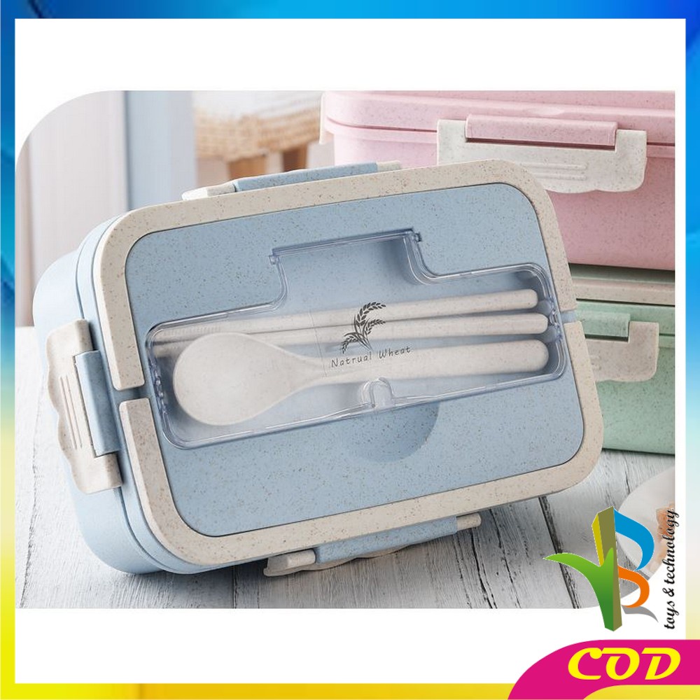 RB-C374 Lunch Box Set Sendok Sumpit Kotak Bekal Makan Wheat Straw Gandum Anti Tumpah / Kotak Makan Bahan Jerami Gandum BPA FREE