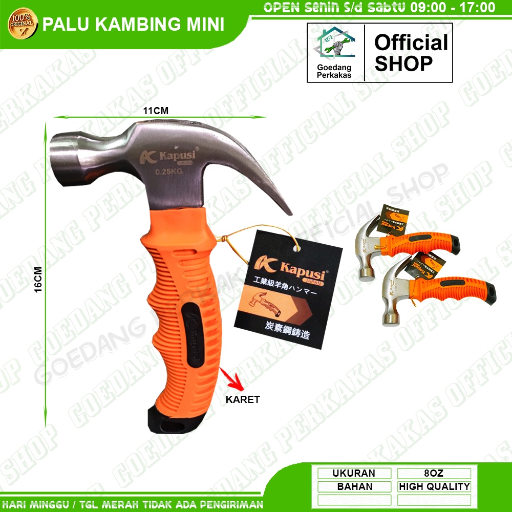 Palu Mini Claw Hammer 8OZ Palu Kambing Cebol Gagang Karet Kapusi