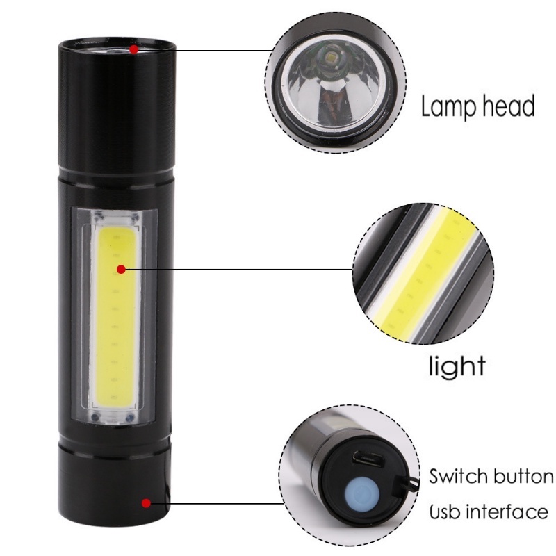 Lampu Senter LED Mini Portable Anti Air Tenaga Baterai Isi Ulang USB Untuk Outdoor / Hiking / Camping