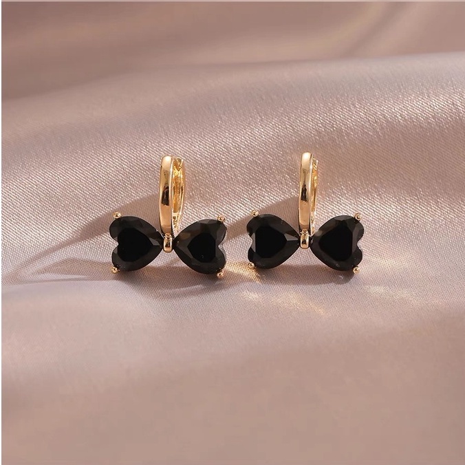 Anting Bahan 925 Silver Needle Desain Pita Hitam Untuk Wanita