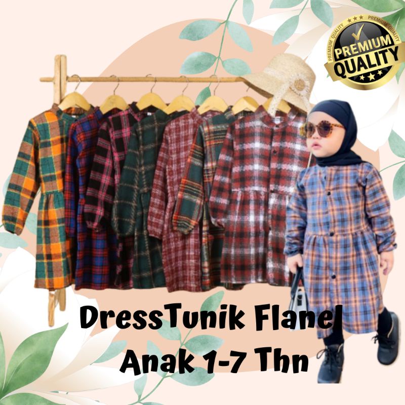 Baju Tunik Anak Flanel Tangan Lengan Panjang kotak Usia 1-7 Tahun