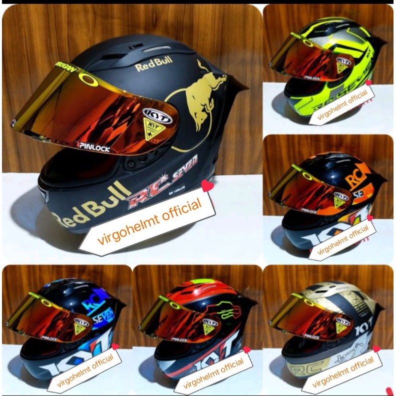 HELM FULL FACE KYT RC SEVEN PAKET GANTENG MOTIF VISOR IRIDIUM SILVER STIKER SET SPOILER RC7