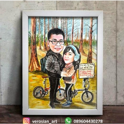 Sketsa Karikatur Berwarna +Bingkai Minimalis A3 (1 Wajah)