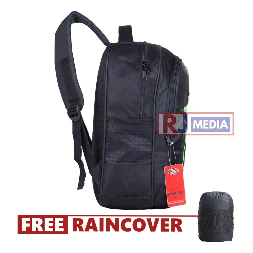 Tas Sekolah SD SMP Model Polo Ukuran Compact Muat Laptop LKS Buku Paket Ransel SD MI MTs Bahan Tebal Jahitan Kuat Tas Anak Ngaji Les TPQ Piknik Rohis Bonus Raincover Warna Hitam LIst Hijau Extreme Shield