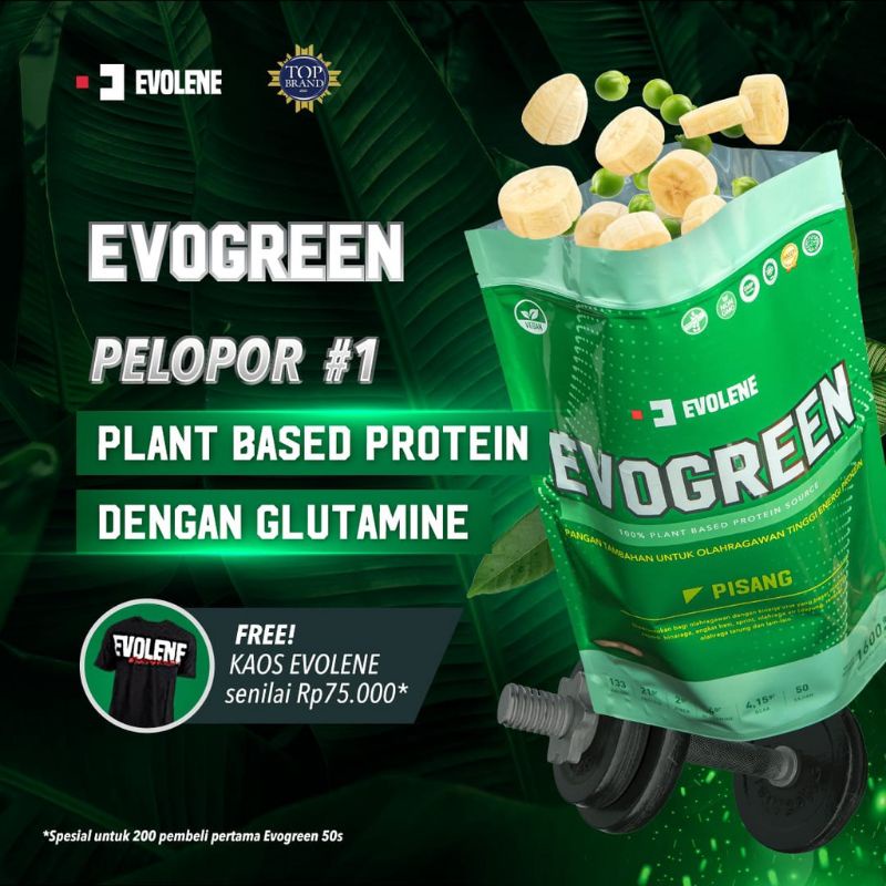 Evolene Evogreen  50 servings 50 sachet 1.6 kg Susu Whey Protein Vegan Vegetarian Plant Based Rasa Pisang