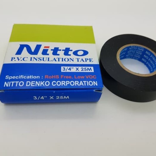 NITTO ISOLASI LISTRIK ORIGINAL Tape Hitam PVC kabel nito 3/4&quot; 25M ASLI / ISOLASI NITTO / ISOLASI KABEL NITTO 3/4&quot; X 25M