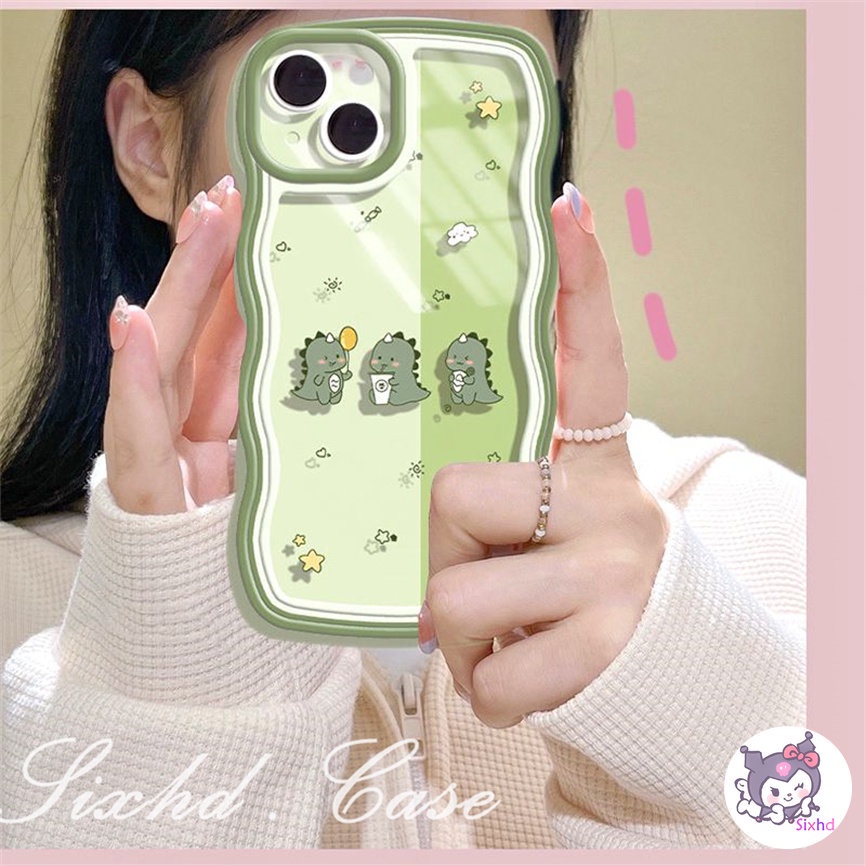 OPPO A57 A76 A96 A16k A15 A16 A74 A55 A54 A53 A33 A32 A31 A9 A5 A5s Reno 8T 8Z 7Z 6Z 5Z 5 A95 A94 A93 A92 A77 A77s A52 F11 F9 Cartoon Dinosaur Transparent Wave Edge Phone Case Soft Cover