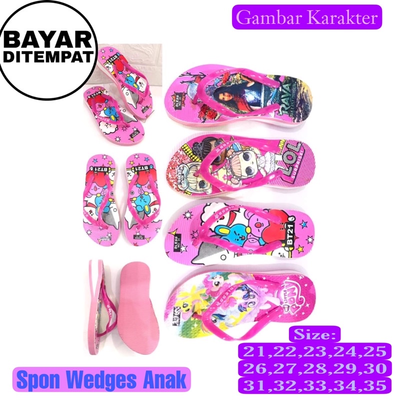 Sandal Anak Perempuan Wedges Spon sandal karakter