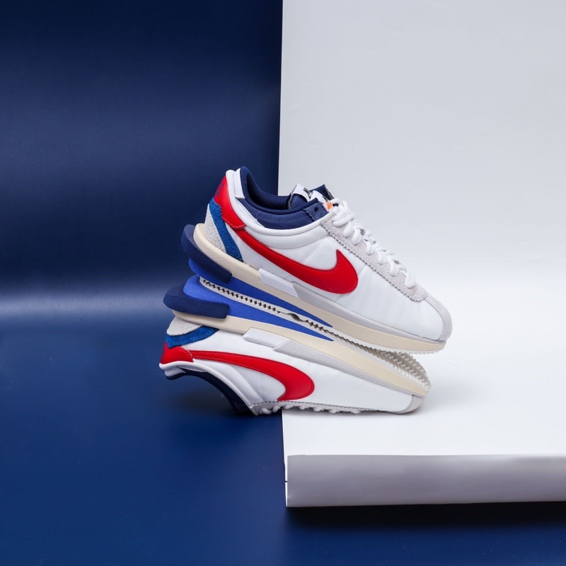 Sacai Cortez White Univ Red Blue