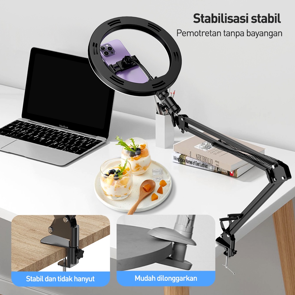 INBEX Ring Light+Overhead Cantilever Stand Tripod Handphone LED Lampu Konten Selfie Video Fotografi-6