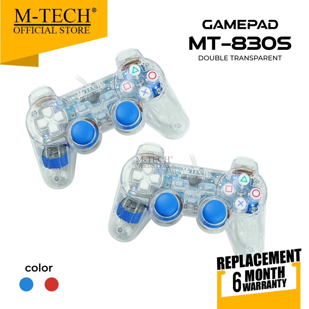 M-Tech Original Gamepad Stick PC Laptop PS Double Getar Transparant