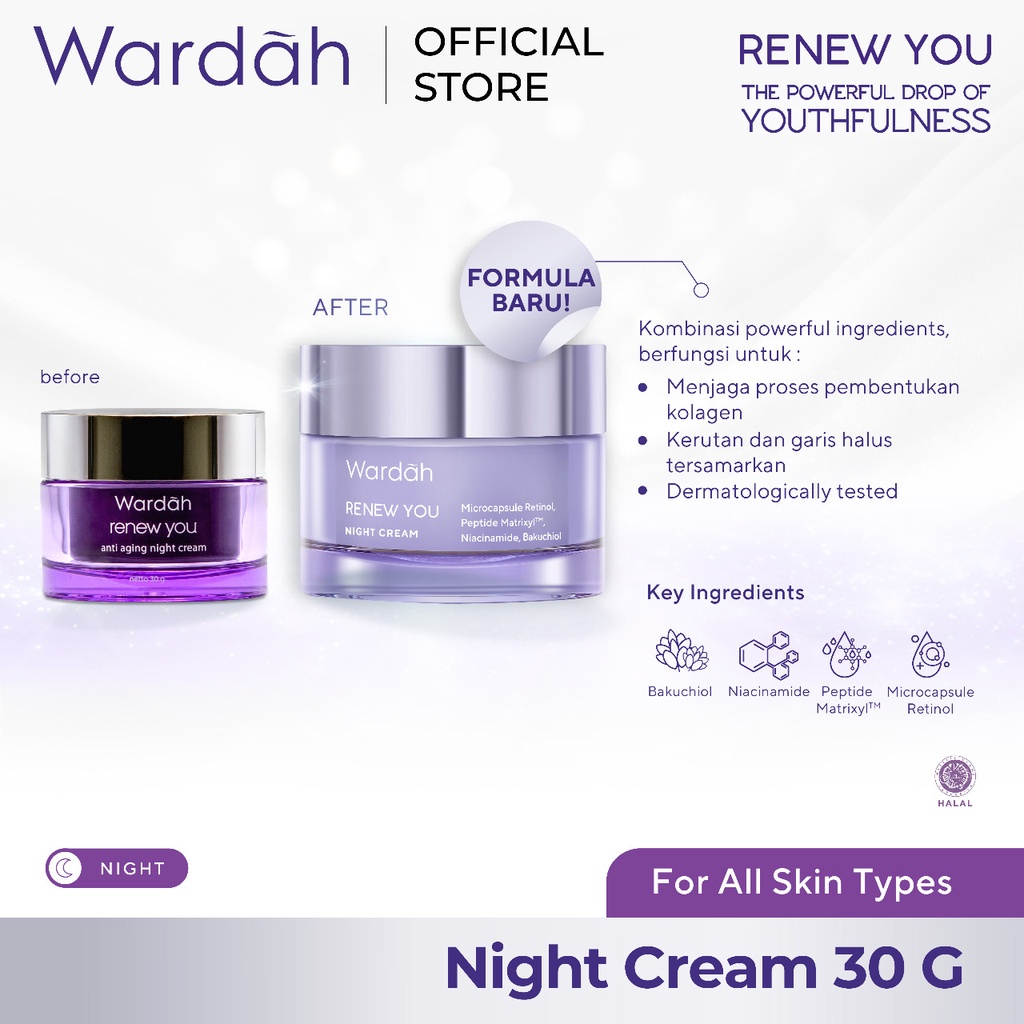✨ AKU MURAH ✨ Wardah Renew You Anti Aging Night Cream / Pelembab Anti Aging BPOM