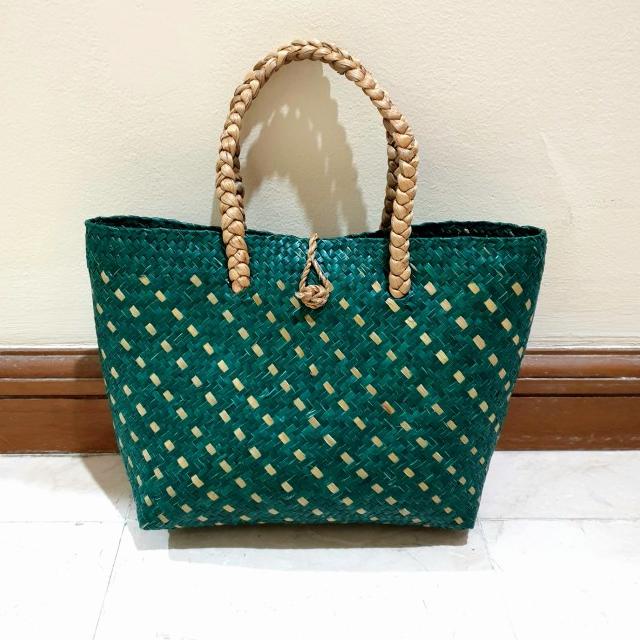 Tas Purun Midi Hijau - Tas Anyaman Purun, Tas Souvenir Anyam Hijau