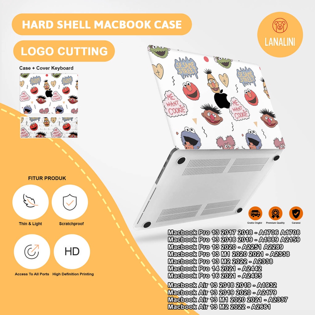 Case Casing Protective Pelindung Laptop Macbook Air Pro 13 14 16 M1 M2 2017 2018 2019 2020 2021 A1932 A2179 A2337 A1706 A1708 A1989 A2159 A2251 A2289 A2338 A2681 Gambar Kartun Cartoon Anak Sesame Street Motif Lucu Hardcase Murah