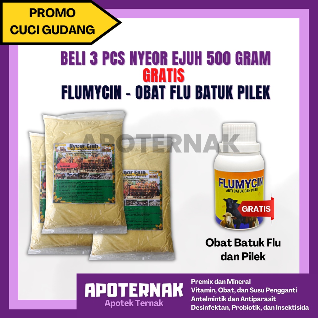 JAMU NYEOR EJUH 3 PCS GRATIS Produk Obat Cacing, Batuk, Vitamin, Diare / mencret, obat kutu / gudik, jamu herbal grow promotor, Ternak   | Apoternak