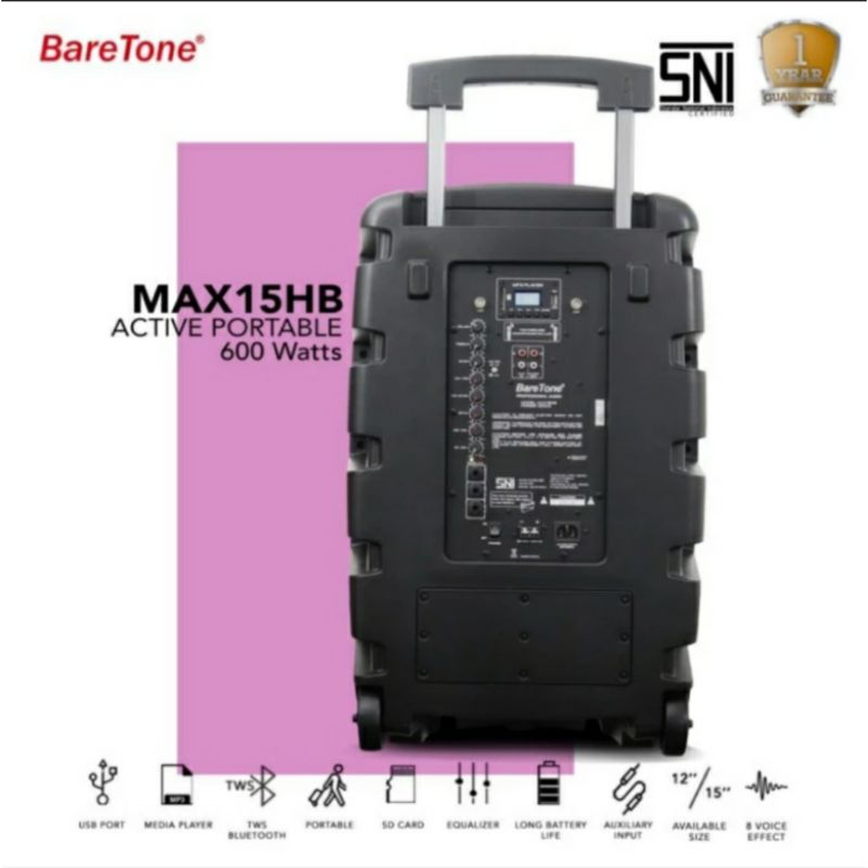 speaker portable original baretone max15hb usb bluetooth mp3