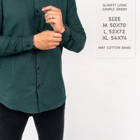 Kemeja Pria Lengan Panjang Polos Hijau Botol / Kemeja Hijau Tua