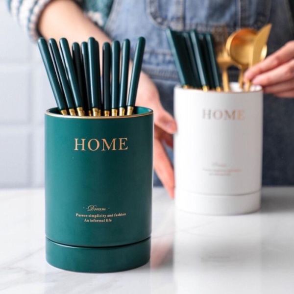 

Jual Spoon Storage / Wadah Tempat Sendok Mewah White Gold Murah