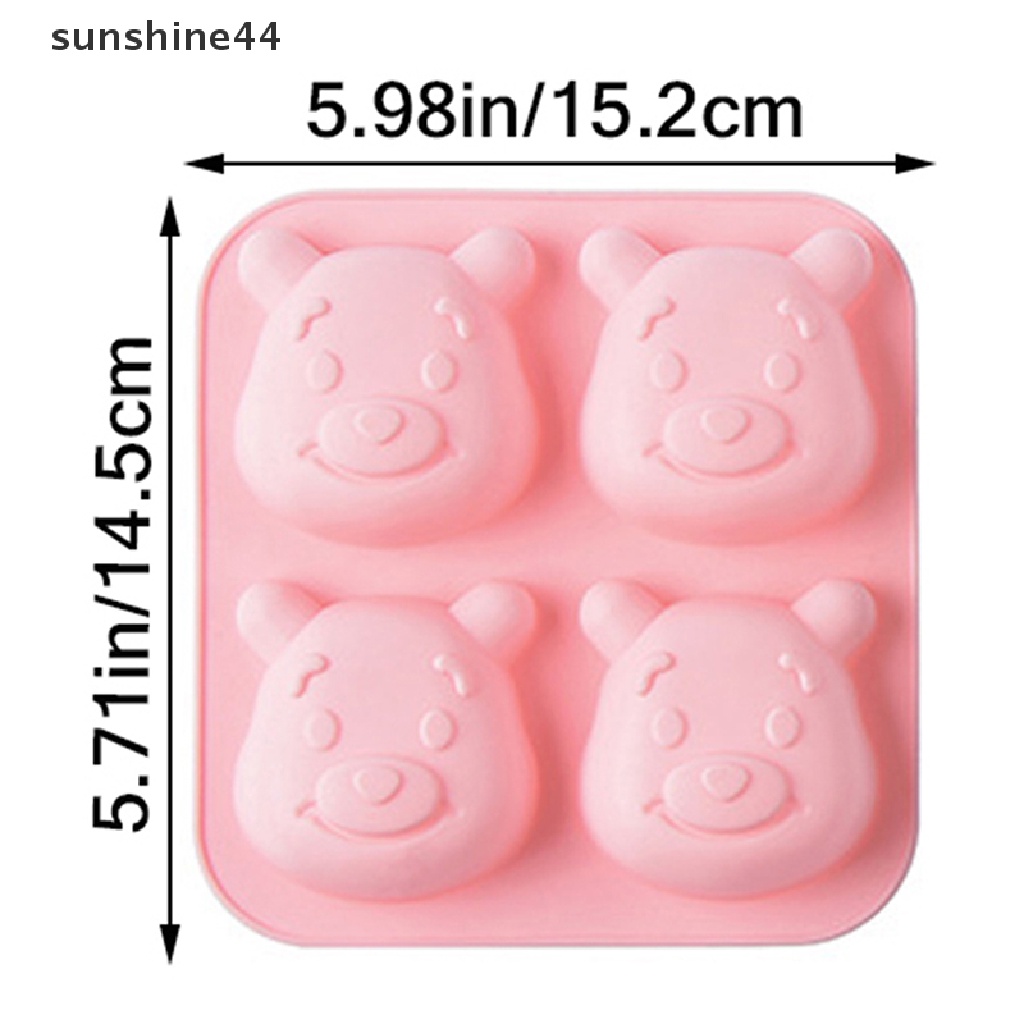 Sunshine 1Pc Cetakan Kue / Dessert Bentuk Beruang 3D Bahan Silikon Dengan 4 Lubang