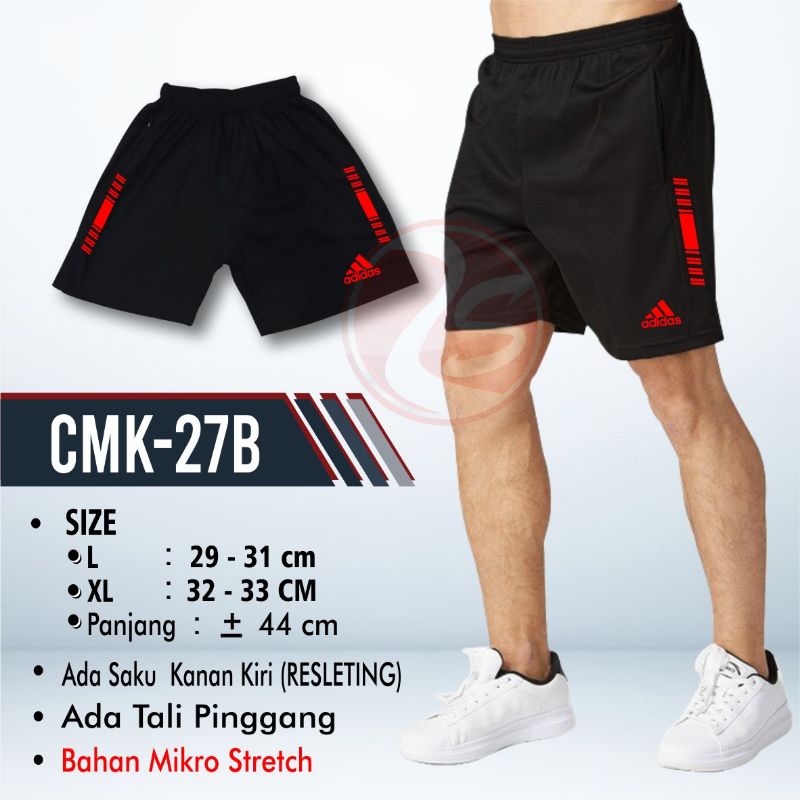 Training pendek parasut hitam semi elastis celana pendek olahraga pria celana mikro stretch CMK 27 28 29 shorts pants black plain premium micro import