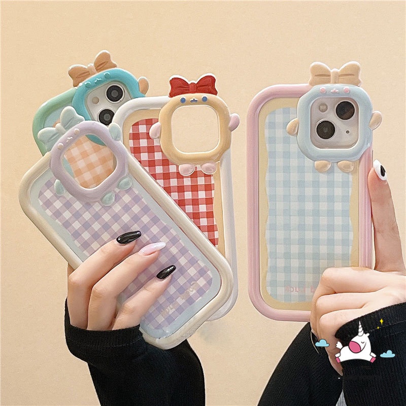 Casing Samsung A04 A14 A50 A50s A04s A04E A23 A12 A13 A32 A53 A30s A03 A73 A51 A52 A02s A52s A31 A22 A11 A33 A53 A21s A71 Ins Colorful Lattice Kartun 3D Bow Monster Lens Soft Case