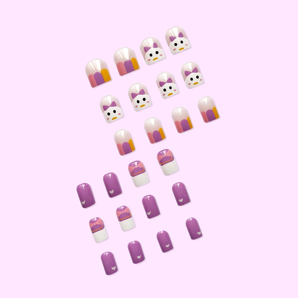 ❀ Chingu ❀ AW001 Kuku Palsu 24 Pcs Free Lem Cair Matte Glossy Motif Cute Dan Lem Kuku Nail Art Kotak