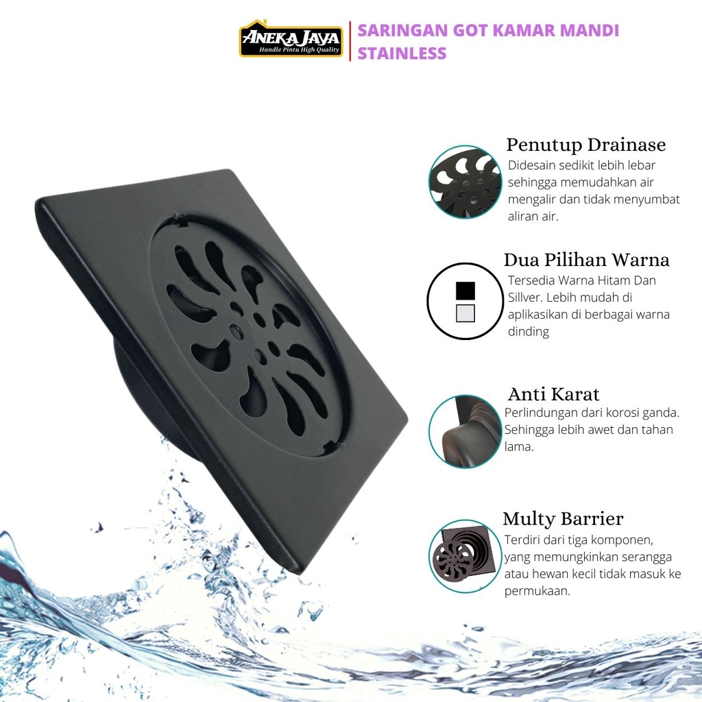 Saringan Got Stainlees Black Series Anti Karat Awet Floor Drain Pembuangan Kamar Mandi - Silver Hitam