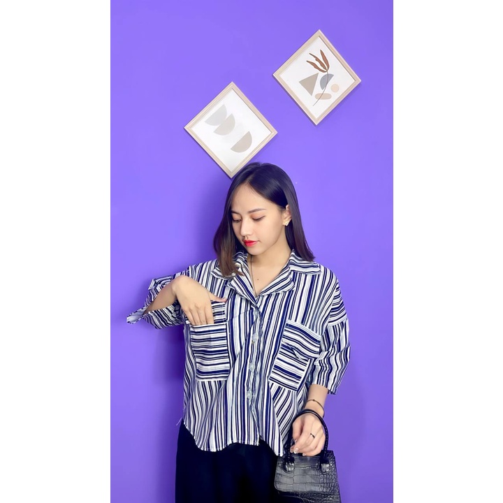 RX FASHION - MAIKO CUTE OVERSIZE BIG BUTTON SHIRT / KEMEJA SALUR OVERSIZE POCKET