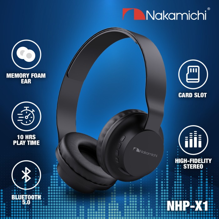 Headphone Nakamichi Nhp X1 Headphone Headset Wireless Bluetooth Hd Hifi Fm Mic
