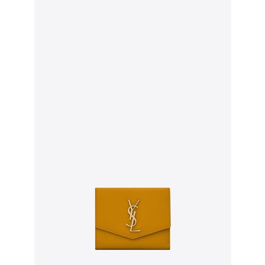 ysl 100% Genuine Leather Short Wallet /YSL/UPTOWN Embossing/Coin Purse/Card Holder/YSL Metal Logo